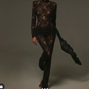 Black lace mesh jumpsuit.